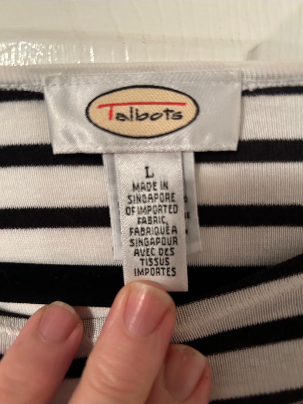 Talbots White and Black Striped Boatneck Long Sleeve Top with Sleeve Ties - Picture 3 of 4